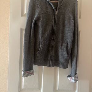 BURBERRY BRIT Hoodie Gray Full Zip Nova Check Lining, Size L
